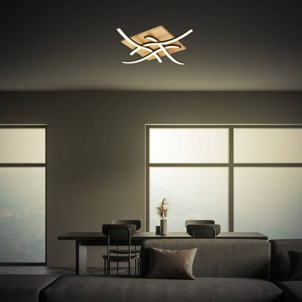 BRILONER Vinka - LED Plafonniére - met houtdecor - waveform - warm wit licht - 47,5 x 47,5 x 8,5 cm