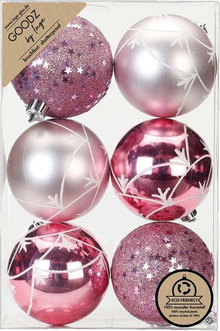 Inge Christmas Goodz luxe kerstballen - 6x - 8 cm - kunststof - roze