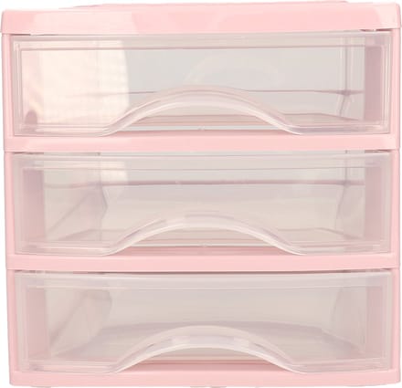 Plasticforte Ladeblokje/bureau organizer 3x lades - roze/transparant - L18 x B21 x H17 cm