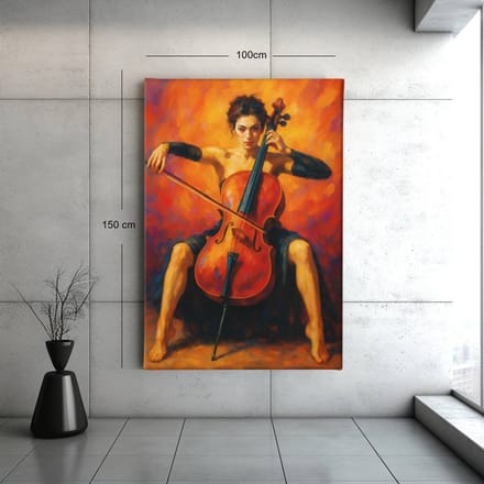 Canvas Schilderij - Vrouw en Cello - Kunst - Wanddecoratie - 90x60x2 cm