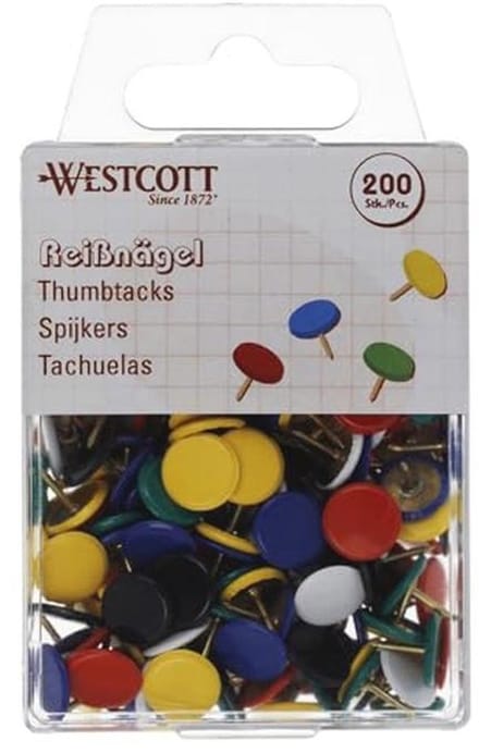 Set van 200 punaises met kunststof coating en 10 mm kopdiameter