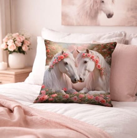 Rose Meadow Collection Kussenhoes - Wit Paard - 45x45 cm