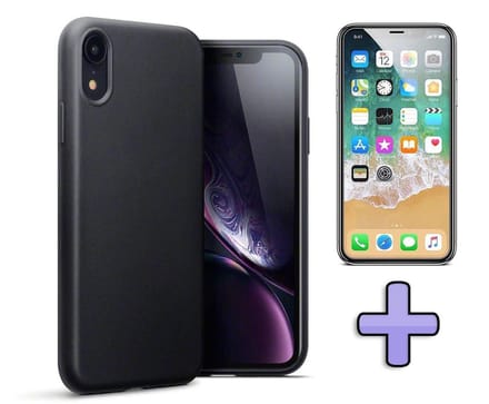 HB Hoesje Geschikt voor Apple iPhone XR - Siliconen Back Cover / Glazen Screenprotector - Zwart