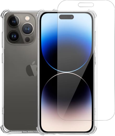 Geschikt voor iPhone 14 Pro Max Hoesje + Screenprotector – Gehard Glas Cover + Shock Proof Case – Transparant