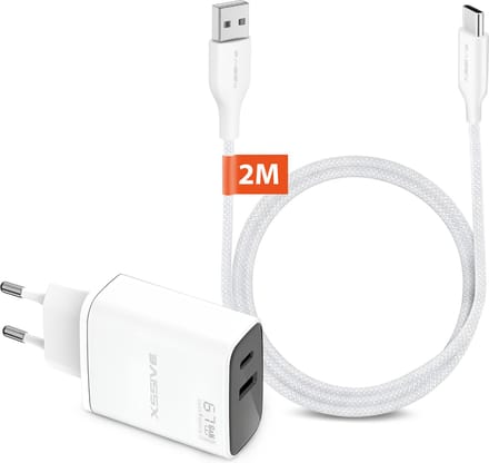 Adaptive Fast Charge Set - 2 Meter - USB naar USB-C Kabel - USB-C & USB-A Poort - Super Snellader