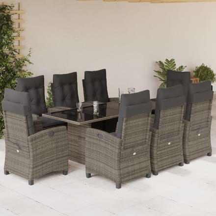 vidaXL - 9-delige - Tuinset - met - kussens - poly - rattan - grijs