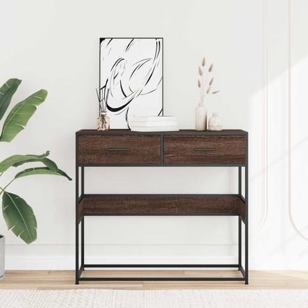 vidaXL - Wandtafel - 90x35x80 - cm - bewerkt - hout - bruin - eikenkleur
