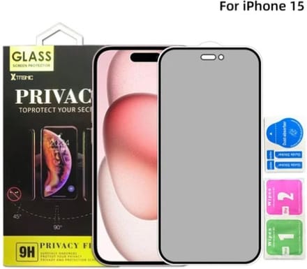 Screenprotector geschikt voor iPhone 15 - Extra Sterk en Veilig 9H Geharde Glasbescherming - Screenprotector Privacy Merk: Xtronic