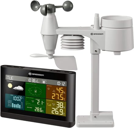 Bresser Weerstation - Met 5-in-1 Multifunctionele Buitensensor - Regen- en Windmeter - Zwart
