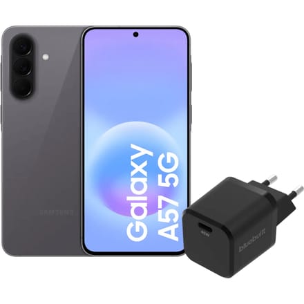 Samsung Galaxy A57 128GB Grijs 5G + BlueBuilt Oplader met Usb C Poort 45W Zwart