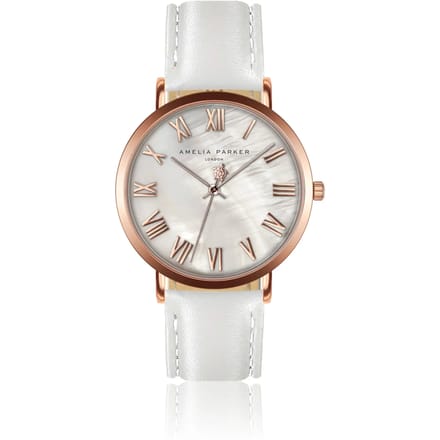 Lederen horloge voor vrouwen Amelia Parker Classique White