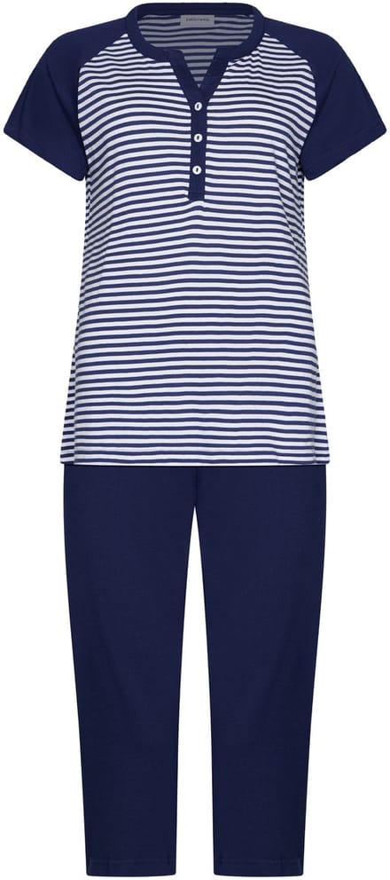 Pastunette - Pyjama - Midnight Stripes - Bio Katoen - Blauw/Wit - Knoopsluiting - Maat 48