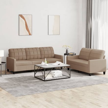 vidaXL - 2-delige - Loungeset - met - kussens - kunstleer - cappuccino