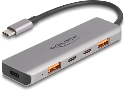 Delock 64302 64302 USB-hub 2 + 2 poorten USB-A, USB-C, USB-C (met Power Delivery) USB 3.2 Gen2 10 GBit/s LED-weergave Grijs