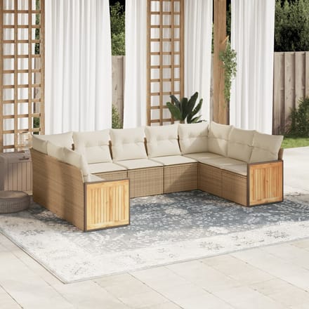 vidaXL - 8-delige - Loungeset - met - kussens - poly - rattan - beige