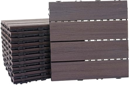 WPC vloertegel MCW-E20, houtlook balkon/terras, 3D structuur lineair ~ 11x elk 30x30cm = 1m², reliëf grijsbruin