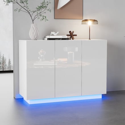 Dressoir - 120x40x75 cm - Open en Gesloten Vakken met LED - Hoogglans - Wit
