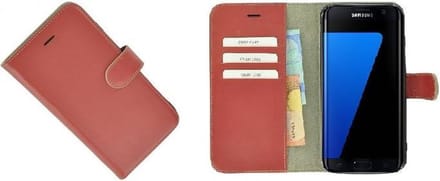 Pearlycase® Geschikt voor Samsung Galaxy S7 Edge Hoesje Echt Leder Wallet Bookcase Oxyderood
