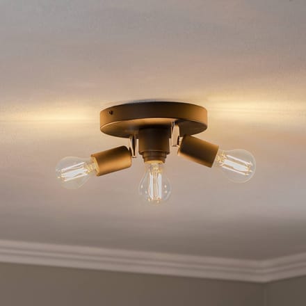 HELAM Plafondlamp Centro, zwart, 3-lamps, metaal, Ø 19,5 cm