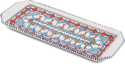 Cake schaal Mehari serveerschaal handgemaakt 35 x 14 cm rood wit | CP.ME.30 | Dishes & Deco