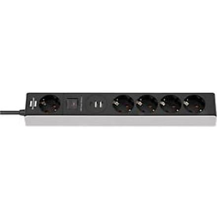 Brennenstuhl 5-voudige contactdoosstrip, met schakelaar, 1x USB-C met Power Delivery, 2x USB-A, 45 W, grijs/zwart
