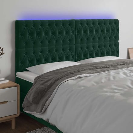 vidaXL - Hoofdbord - LED - 180x7x118/128 - cm - fluweel - donkergroen