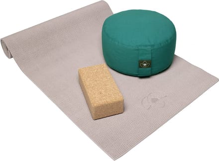 Starterspakket yogamat, meditatiekussen en blok - taupe effen