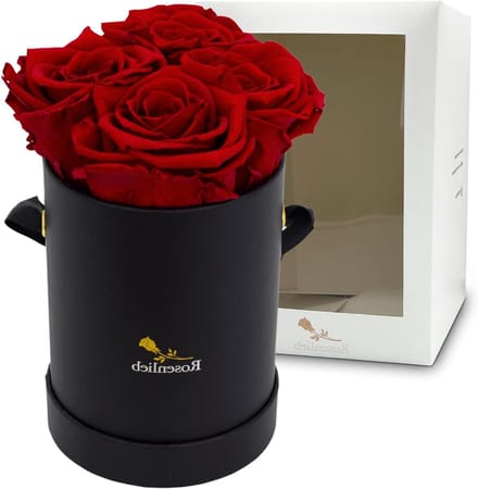 Rozenbox met rozen - Bloemen geschenk - Cadeau geven - 3 jaar houdbaar - 4 rozen - Rozerood