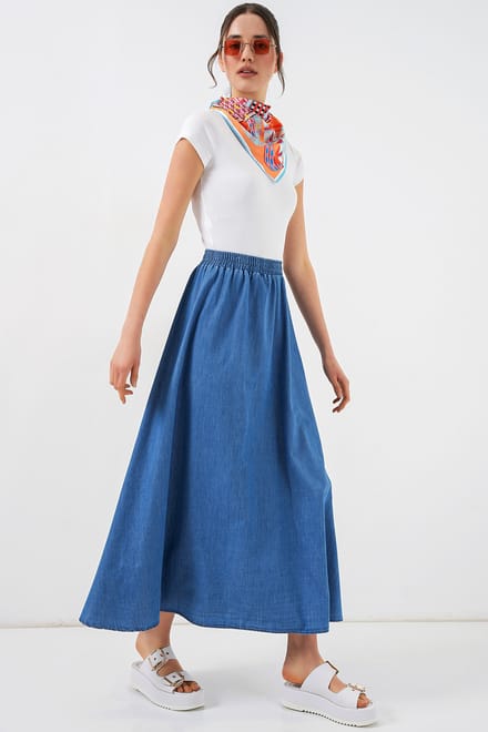 Hoge taille A-lijn denim maxi rok