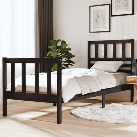 vidaXL - Bedframe - massief - hout - zwart - 75x190 - cm