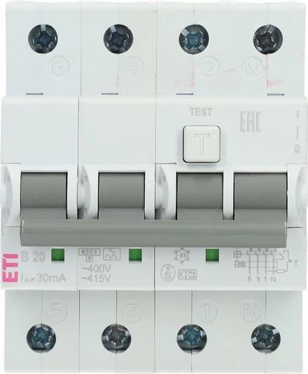 ETI SI Aardlekautomaat KZS-4M B 20A 30mA 3P+N(03838895544449)