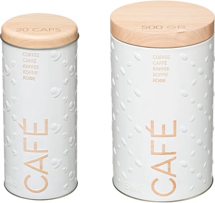 5Five Koffie voorraadbussen/bewaarblikken set van 2x - metaal - wit - voor pads en filterkoffie