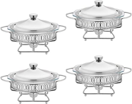 Buffet Warmers Set - Chafing Schotel - Feestelijk Serveren - Rond Glazen Ontwerp - 2L Capaciteit - Zilver