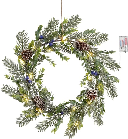 Wreath led green 15L TIPS 84 battery operated - h7xd42cm