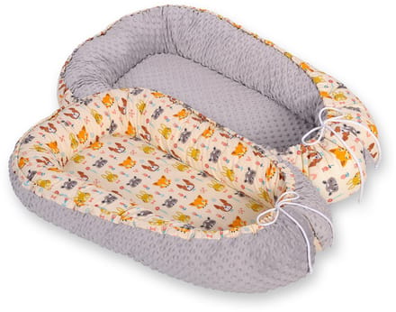 Babynest dubbelzijdig Premium Cocoon voor baby's BOBONO minky-crÃ¨me dieren