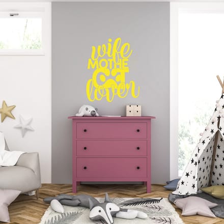 Muursticker - Wife Mother Cat Lover - 40,6 x 49 - Geel