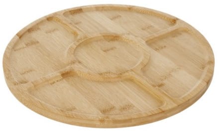 Ruhhy draaibaar serveer plateau - borrelplank - bamboe hout - D33 cm - lichtbruin - draaibare voet