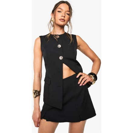 boohoo Dames Geweven Split Front Skort | Black | Maat: 14