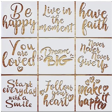 Motiverende Stencil Set met 9 herbruikbare Sjablonen voor Creatieve Tekening en Schilderijen