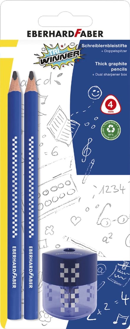 EBERHARD FABER set potloden TRI WINNER, 2B, blauw, 3-delig