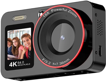 4K 64MP Digitale Camera – 18X Digitale Zoom – Compacte Draagbare Camera met 2 Schermen