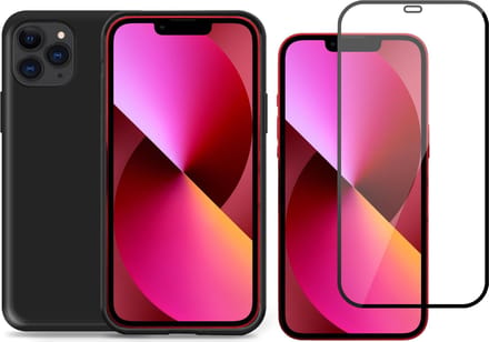Hoesje geschikt voor iPhone 12 Pro Max siliconen zwart case - Screen Protector Glas