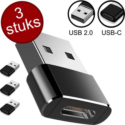 Femur USB-A naar USB-C Adapter – Set van 3 Stuks | 480 Mbps Data-overdracht | Plug & Play | Geschikt voor Laptop, Tablet & Smartphone