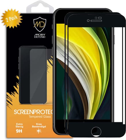 2-Pack MobyDefend Screenprotectors - Geschikt voor Apple iPhone SE (2020/2022) / iPhone 8 / iPhone 7 - Screensavers Met Zwarte Randen - Gehard Glas