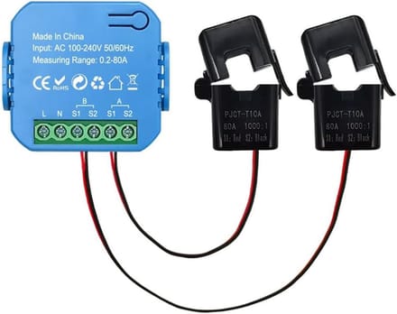 Slimme Energiemeter - Stroommonitor App - Energie Verbruik - Bidirectioneel Meten - 80A 2 Kanalen - Blauw