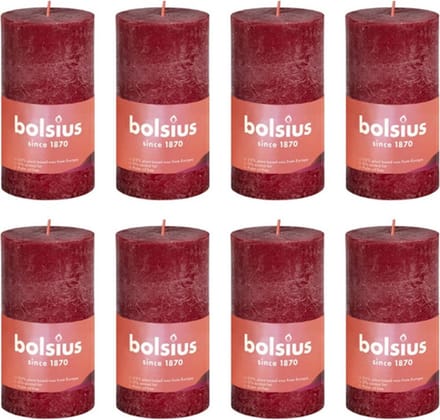 Bolsius Stompkaarsen Shine 8 st rustiek 100x50 mm fluweelrood