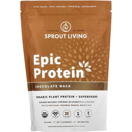 Sprout Living, Epic Protein, Protéine Végétale Bio + Superaliments, Chocolat Maca, 1 lb (455 g)