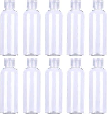 Allecta - Set van 10 transparante reisflessen van 100 ml met flipdop en trechter
