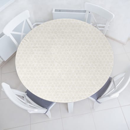 ABAKUHAUS Abstract Elastisch Rond Tafelkleed, Basis en Modern Zeshoeken, Allround Elastisch Tafelkleed, 90 cm - 100 cm, Eierschaal en Wit