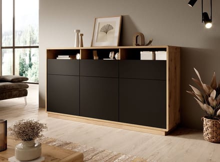 Meubella - Dressoir Acuna - Mat zwart - Eiken - 180 cm